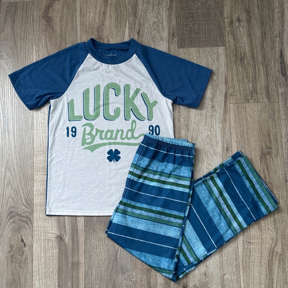 Lucky Brand Kids Boys Blue and White Pajama Set Size 10/12
